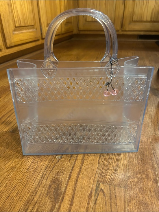 The Unbranded Brand Handbags - Clear Jelly Tote with Pink Cherry Charm